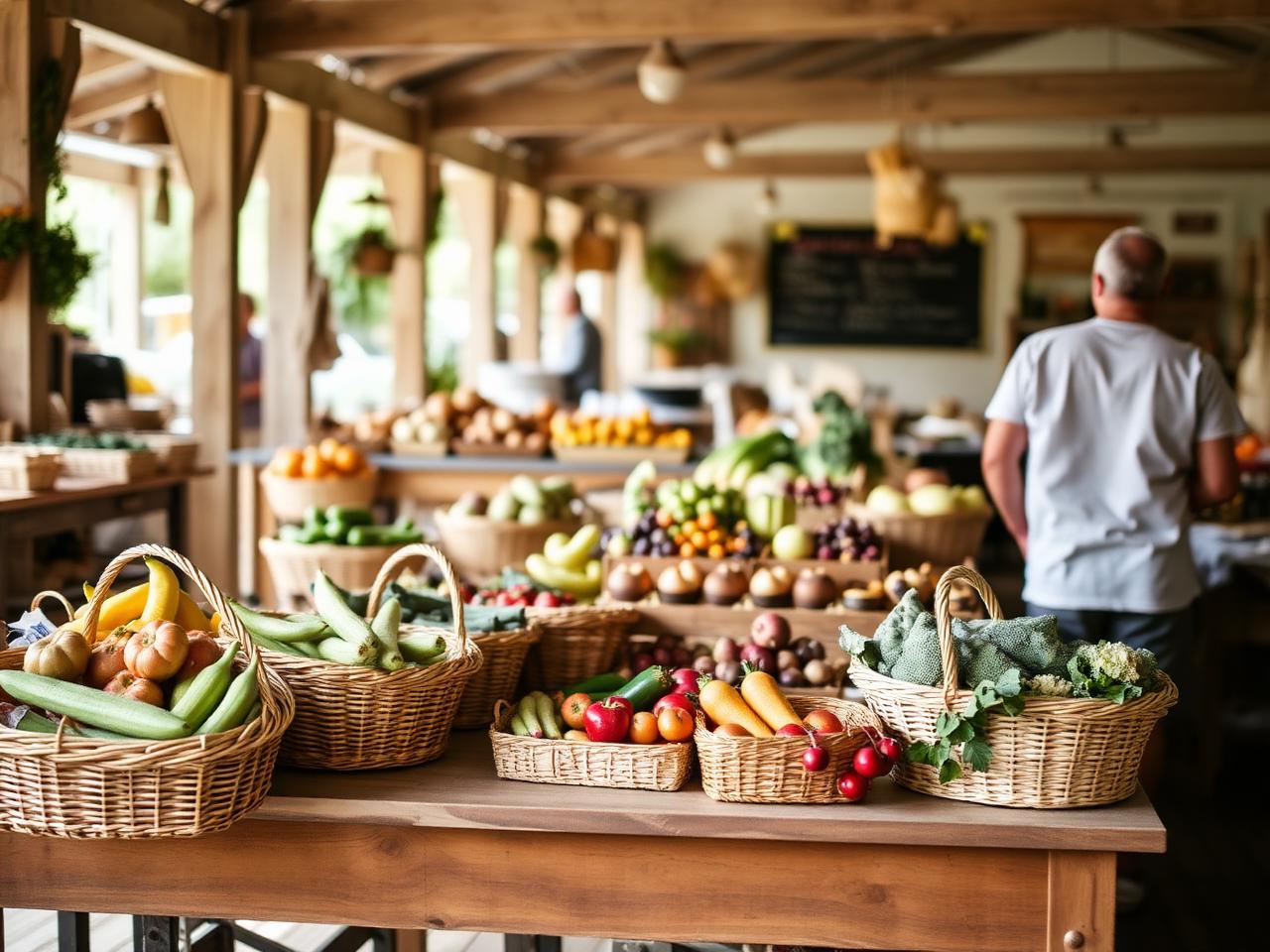 Wooden baskets of produce at a Lancaster County market